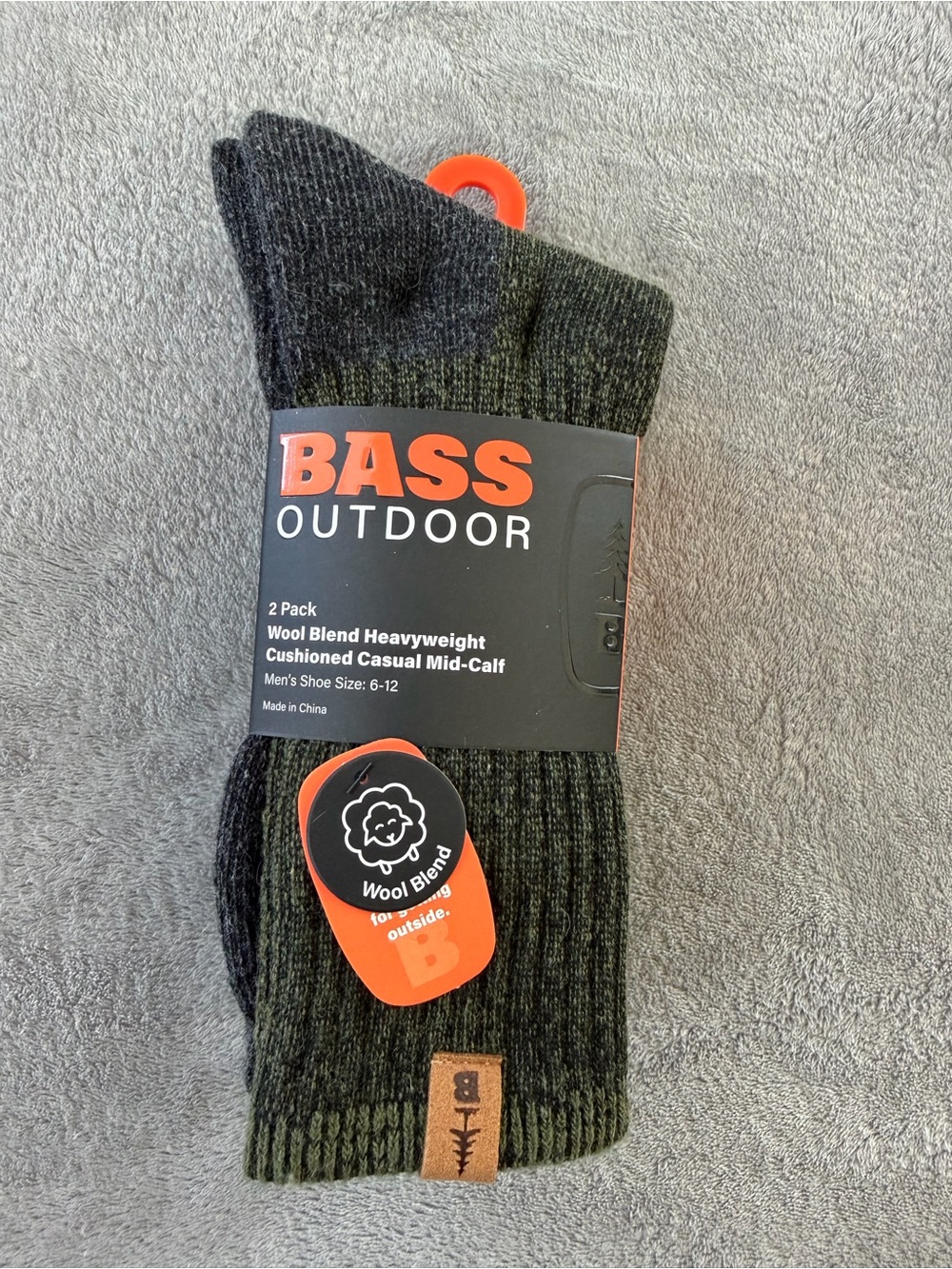 (2 Pairs) Bass Wool Blend Mid-Calf Socks - Olive Green & Black